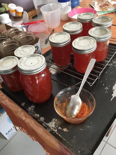 The marmalade, in jars